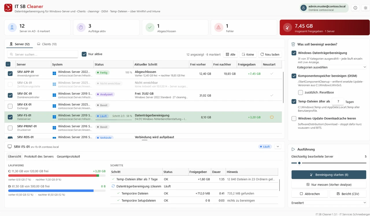 IT SB Cleaner: Bereinigung auf mehreren Servern mit Live-Fortschritt